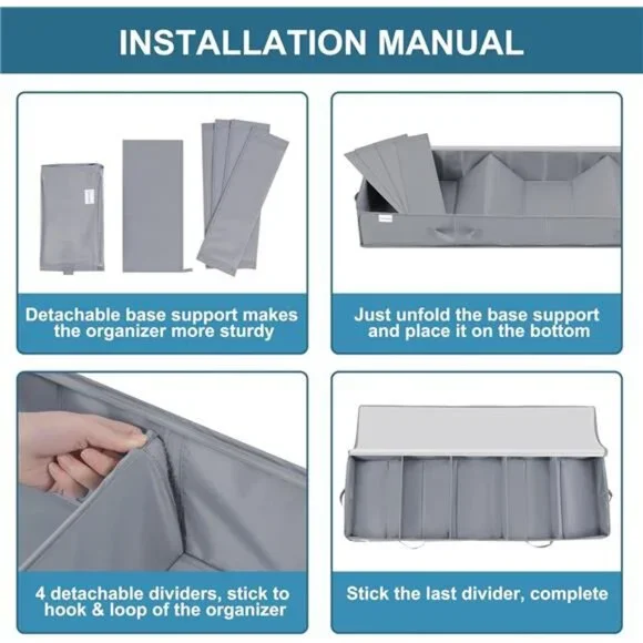 Under Bed Storage Containers, 2 Pack Under the Bed Bags with Dividers, Clear